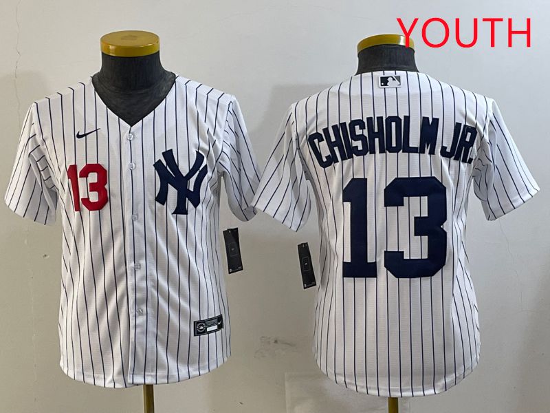 Youth New York Yankees 13 Chisholm jr White Stripe Game 2025 Nike MLB Jersey style 4
